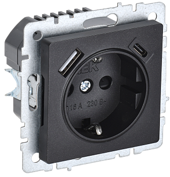 Розетка одинарная с з/к со шторками 16А с USB A+C 18Вт BRITE IEK черная во Владивостоке
