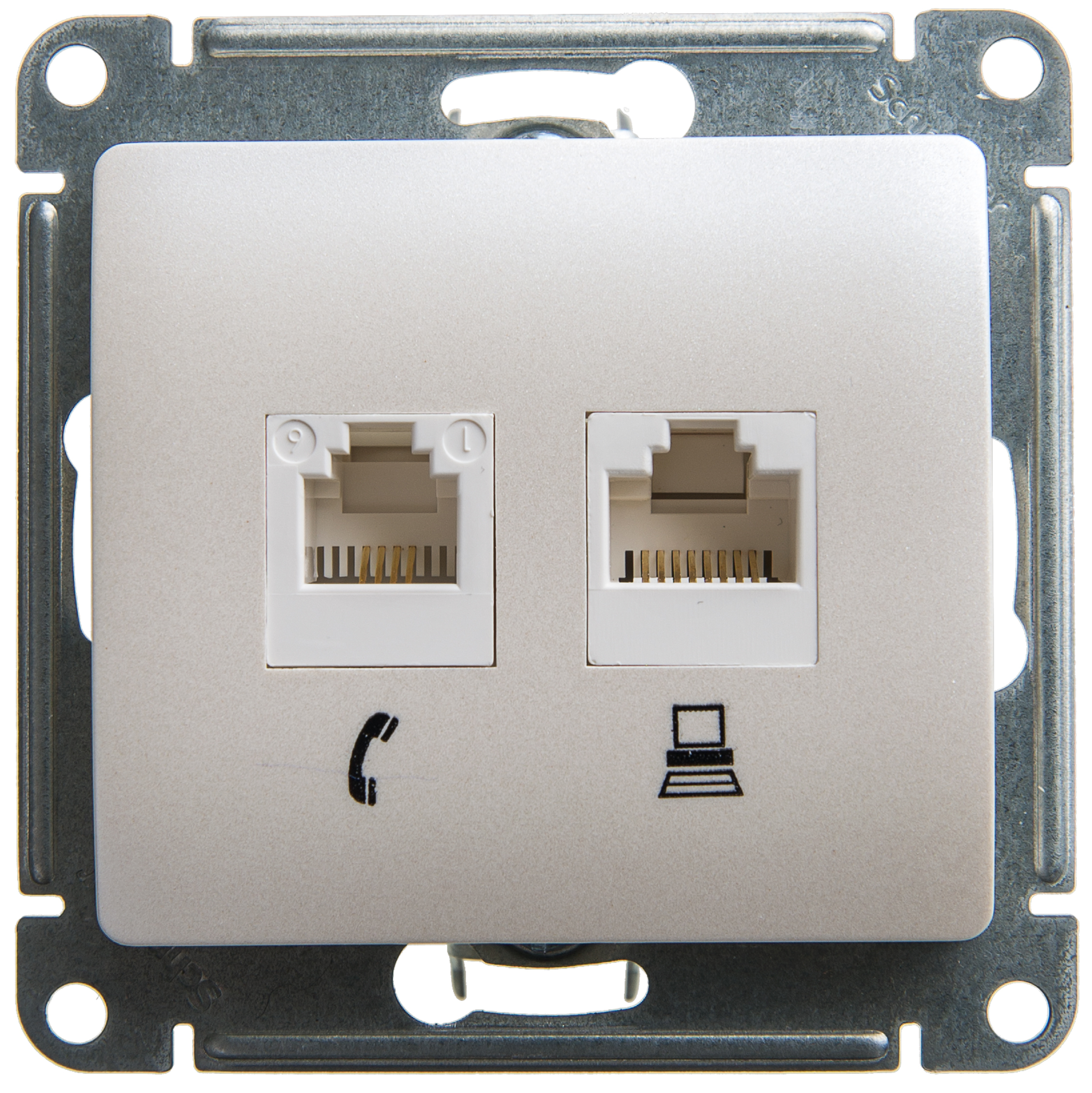 Розетка 2ая ТЛФ компьютерная RJ11+RJ45 Glossa перламутр во Владивостоке