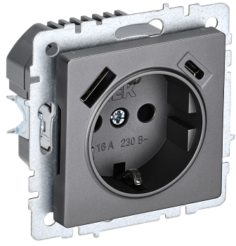 Розетка одинарная с з/к со шторками 16А с USB A+C 18Вт BRITE IEK сталь во Владивостоке
