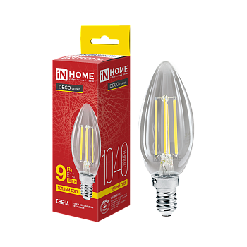 Лампа светодиодная LED-СВЕЧА-deco 9Вт 230В Е14 3000К 1040Лм прозрачная IN HOME во Владивостоке