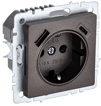 Розетка одинарная с з/к со шторками 16А с USB A+C 18Вт BRITE IEK бронза во Владивостоке