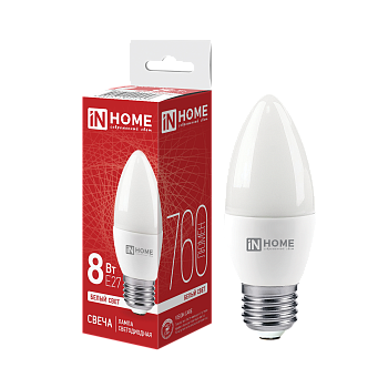 Лампа светодиодная LED-СВЕЧА-VC 8Вт 230В Е27 4000К 760Лм IN HOME во Владивостоке