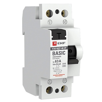 Устройство защитного отключения УЗО ВДТ-40 2P 63А/ 30мА (электронное) EKF Basic во Владивостоке
