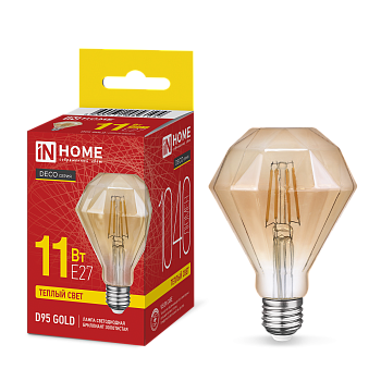 Лампа светодиодная LED-D95-deco gold 11Вт 230В E27 3000K 1040Лм 95мм бриллиант золотистая IN HOME во Владивостоке