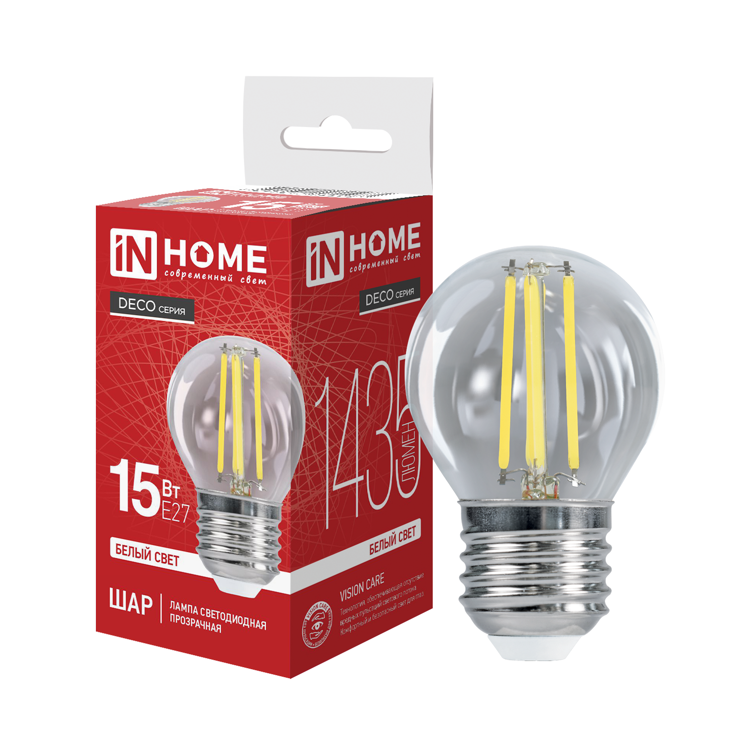 Лампа светодиодная LED-ШАР-deco 15Вт 230В Е27 4000К 1435Лм прозрачная IN HOME во Владивостоке