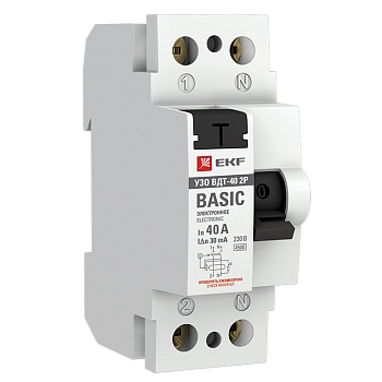 Устройство защитного отключения УЗО ВДТ-40 2P 40А/ 30мА (электронное) EKF Basic во Владивостоке