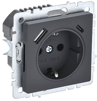 Розетка одинарная с з/к со шторками 16А с USB A+C 18Вт BRITE IEK графит во Владивостоке