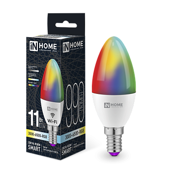 Лампа светодиодная LED-СВЕЧА-RGBW-SMART 11Вт 230В Wi-Fi Е14 RGB-3000-6500К 990Лм IN HOME во Владивостоке