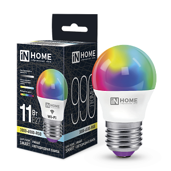 Лампа светодиодная LED-ШАР-RGBW-SMART 11Вт 230В Wi-Fi Е27 RGB-3000-6500К 990Лм IN HOME во Владивостоке