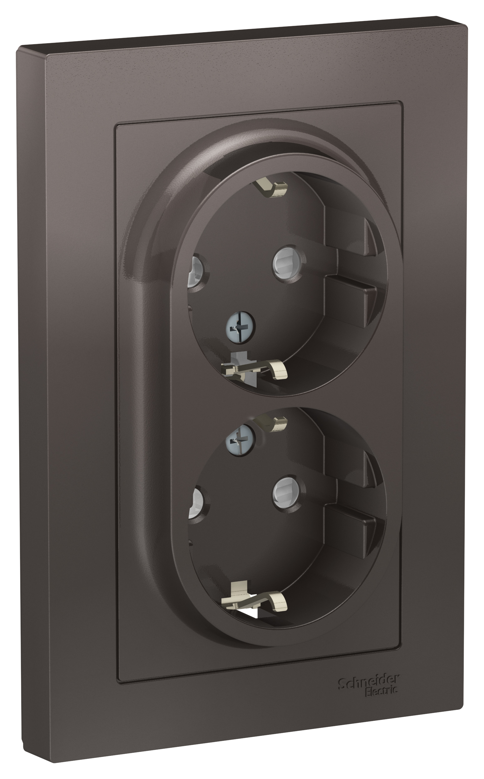 Розетка двойная AtlasDesign SE с заземлением со шторками мокко в сборе во Владивостоке