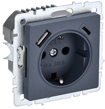 Розетка одинарная с з/к со шторками 16А с USB A+C 18Вт BRITE IEK маренго во Владивостоке